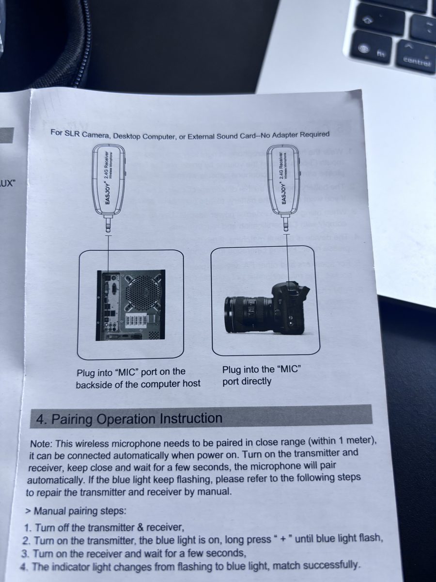 Bezprzewodowy mikrofon nagłowny EASJOY 2,4 GHz – odbiornik, adapter i etui