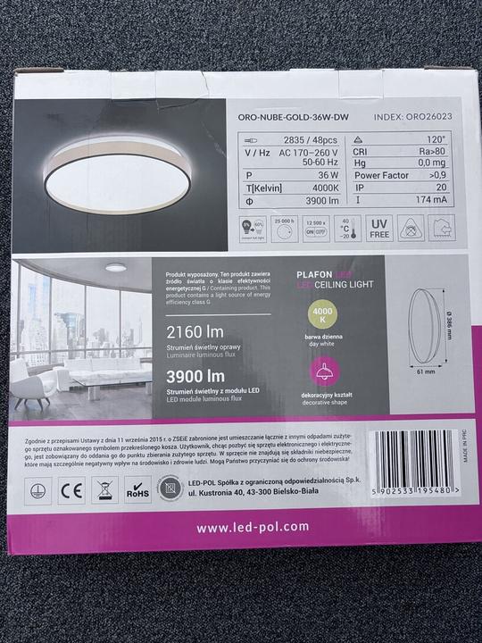 Plafon LED LED-POL NUBE GOLD 36W 3900 lm 4000K – złoty, 38,6 cm