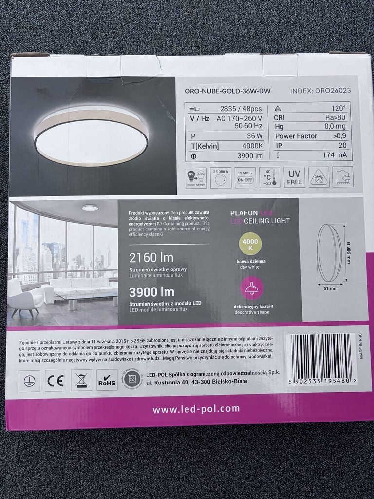 Plafon LED LED-POL NUBE GOLD 36W 3900 lm 4000K – złoty, 38,6 cm