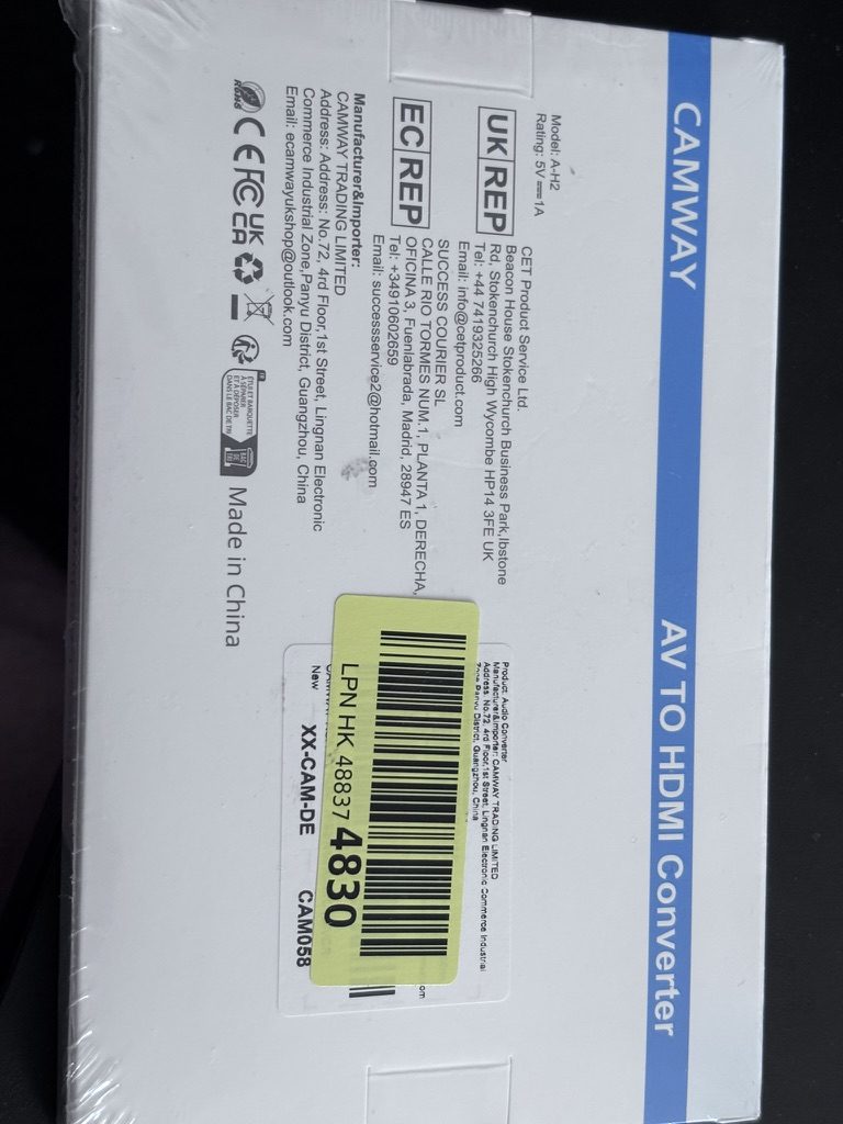 CAMWAY Konwerter AV (RCA/Cinch) → HDMI 1080P